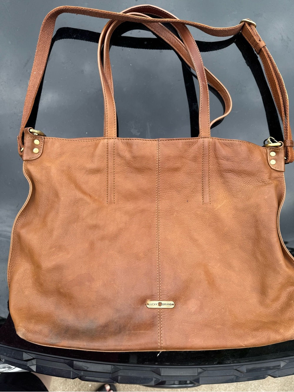 Lucky Brand Cognac Brown Leather Tote with Dual Straps